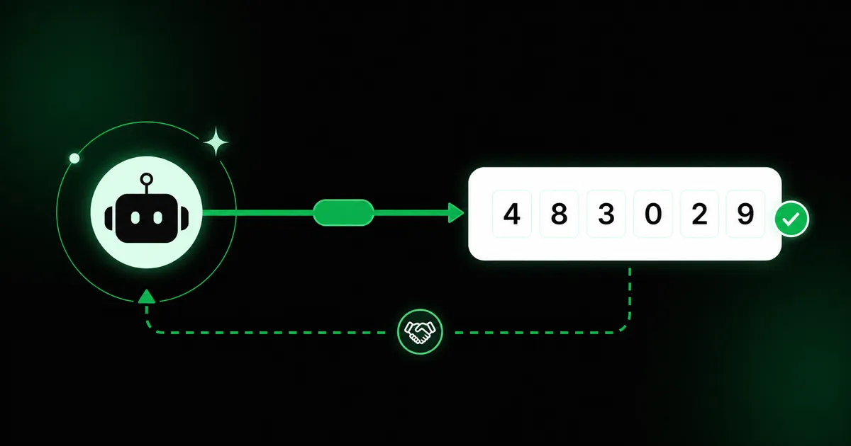 An AI agent node connected to an OTP verification card through an MCP link